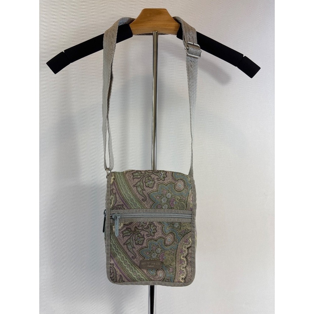 Etro Paisley Crossbody Bag Gray Green Purple Boho Messenger Shoulder Purse